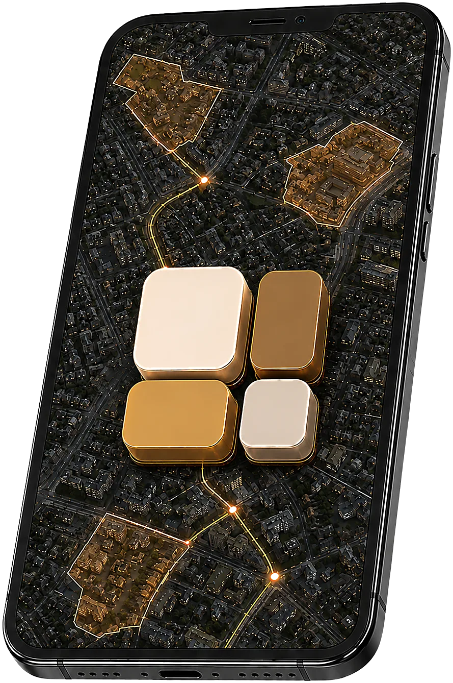 Téléphone en 3D : les îlots de prospection Ilotis représentés comme des immeubles posés sur le plan du secteur